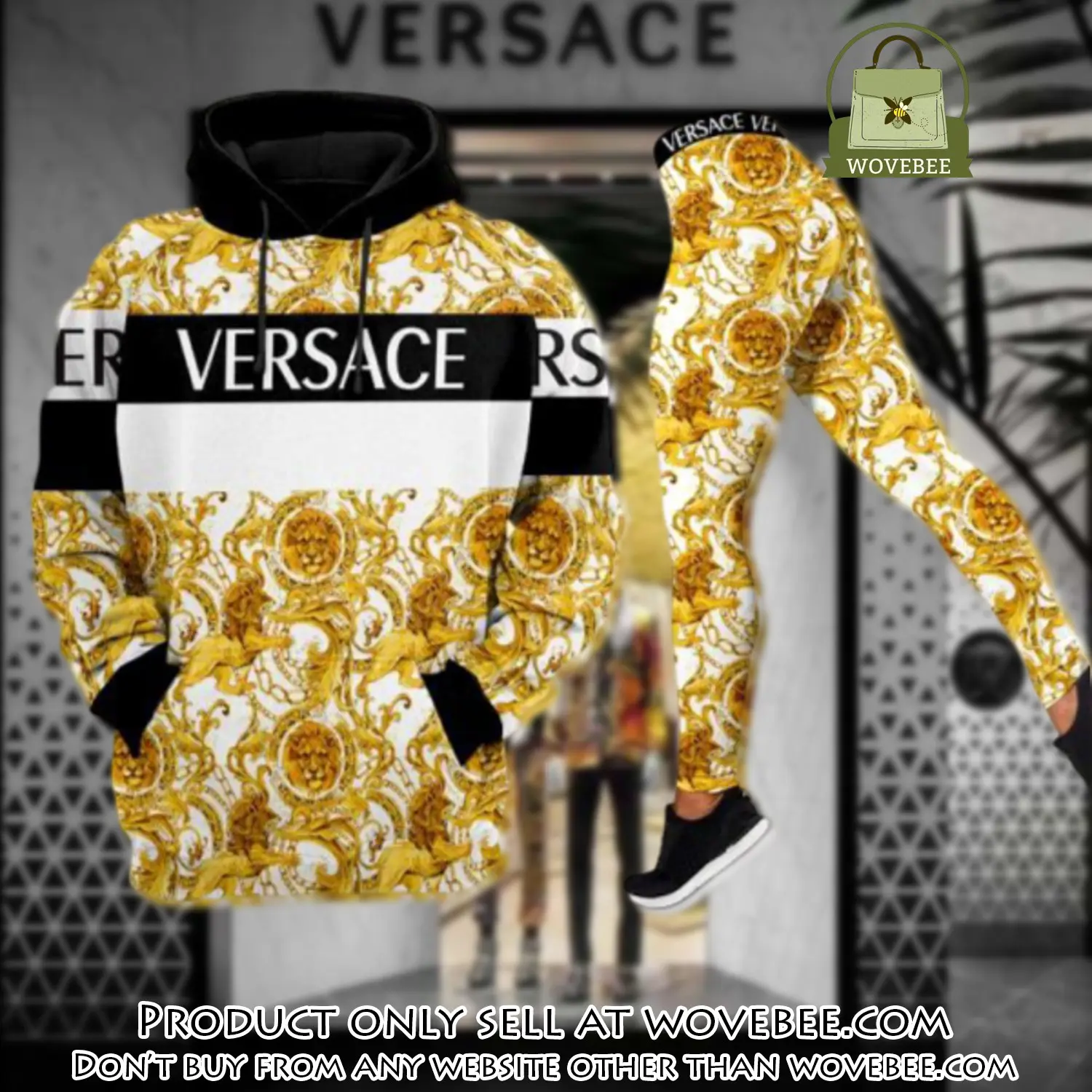 Gianni versace gold white hoodie legging set luxury for women wvb5818129
